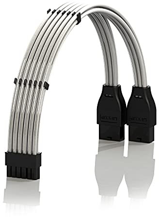 LINKUP - Compatible with NVIDIA RTX3000 Ampere Founders Edition FE GPU | Teflon High Power PSU Adapter 16AWG Silver Coated UL-Rated Wires w/Comb | 12P to 2 x 8P PCI-e Adapter | 50cm 500mm | Silver