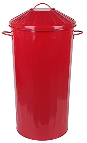 46 Litre Vintage Style Metal Tapered Dustbin & Lid - RED - 70cm (H) x 33cm (Dia)