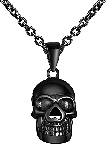Feilok Edelstahl Herren Halskette mit Skelett Anhänger Hip-Hop Kette Collier für Männer Junge Teenager Schwarz 50cm