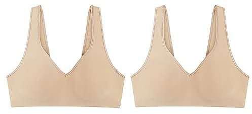 Hanes Women's Wireless, Smooth Comfort Full-Coverage T-Shirt Bra, Single, Nude/Nude, 2-Pack, L (Pack of 2)
