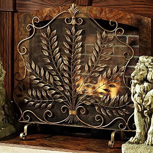 LSMK Vintage Fire Guard For Fireplace Open Fire Pit Wood Burners, Baby Safety Fireplace Screen Mesh Fence With Leaves, Gas Log Heatilator Protector, Indoor Outdoor Deco/Ornamental