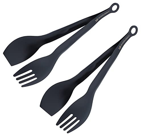 MSY BIGSUNNY Serving Tongs - Stainless Steel Kitchen Locking Food Tongs Set of 2(Black, 9 inch)