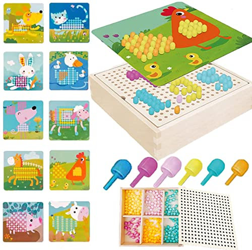 QXNDXQ Mosaik Steckspiel für Kinder ab 2 3 4 5 Jahre,Steckmosaik mit 240 Steckperlen und 10 Bunten Steckplätte,Kreatives Pädagogisches Lernspielzeug (Bauernhof)