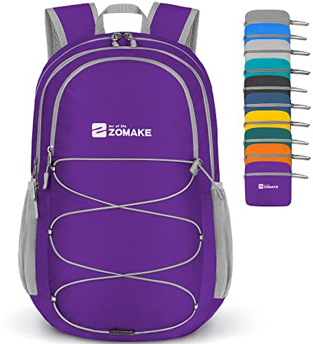 ZOMAKE Ultraleicht Faltbarer Rucksack 28L,Kleiner Rucksäcke Wasserdicht Wanderrucksack Packable Backpack für Damen Herren Outdoor Wandern(Lila)