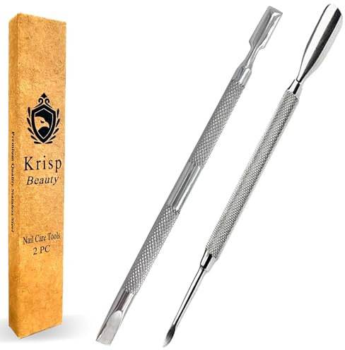 Cuticle Pusher Tools - Professional Nail Cuticle Pusher Cuticle Remover Cuticle Trimmer Spoon Shaped Nail Cleaner Dual Sided Metal Stainless Steel Manicure Pedicure for Women 2 Pack Set Krisp Beauty