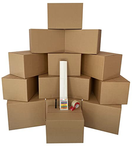 UBMOVE Bigger Boxes Smart Moving Kit #1, Moving Boxes & Supplies, 1 to 2 bedroom Kit, Medium & Large Boxes, 60 Moving Labels, Packing Paper & Packing Tape, Apartment Moving Kit