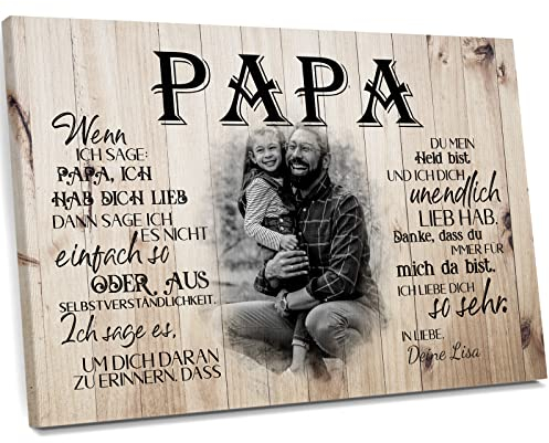 Love Faith Leinwand An unseren Papa 60 x 40 cm - Personalisiertes Wandbild im Querformat - Geschenk für Väter mit eigenem Foto
