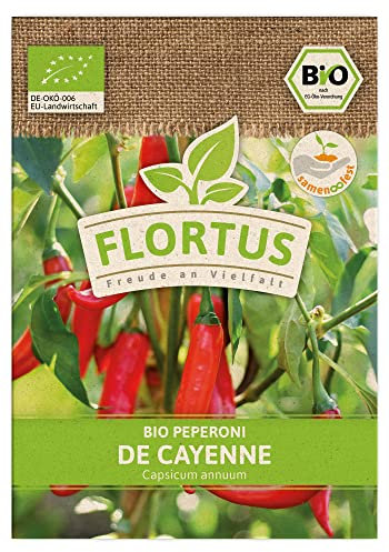 FLORTUS BIO Peperoni De Cayenne | Gemüsesamen | Peperonisamen | Samen zur Anzucht für Garten, Balkon, Küche & Fensterbank