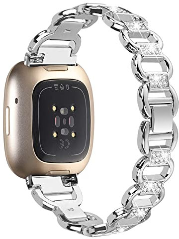 AISPORTS Kompatibel mit Fitbit Versa 4 Armband/Fitbit Sense 2 Armband für Damen, Crystal Bling Glitter Diamonds Schmuck Metallarmband Verstellbares Armband Ersatzarmband für Fitbit Versa 4/Sense 2
