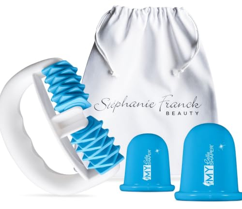 Stephanie Franck Beauty – Kit Massage Anticellulite avec Body Roller My Body Shaper + 2 Ventouses My Cellu Shaper – Palper-Rouler, Drainage Lymphatique, Soin Jambes, Ventre, Cuisses, Bleu ciel