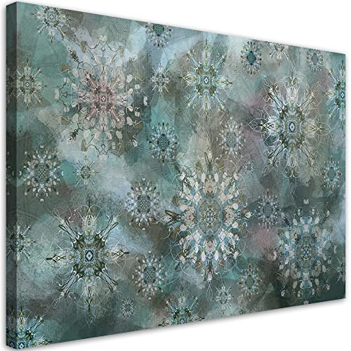 Feeby Bilder 120x80 cm Mandala Ornament 1 tlg Modern Wandbilder Leinwandbilder Bild auf Leinwand Kunstdruck Wand Bild Wanddeko Design Schlafzimmer Büro Wohnzimmer Struktur Abstrakt Blau