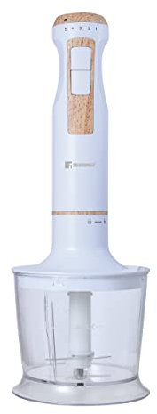 BERGNER Naturally Hand Blender, Variable Speed Control, Stainless Steel Blades, Includes 500 ml Chopper and 700 ml Juice Bowl, 800 Watt, Colour: White