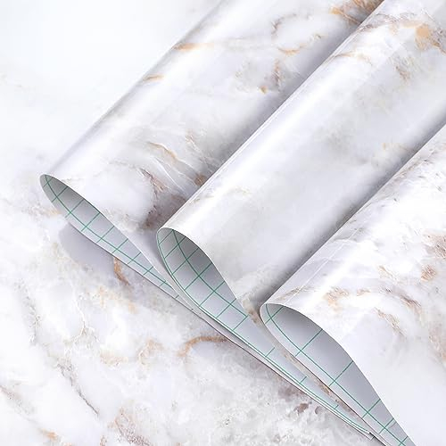 Homein Möbelfolie Selbstklebend Folie Klebefolie Möbel Marmor Vinyl Dekorfolie für Möbelrenovierun Bad Küchen Schränke Wasserdicht Abnehmbare Granit Weiß Gold 44.5 x 200 cm