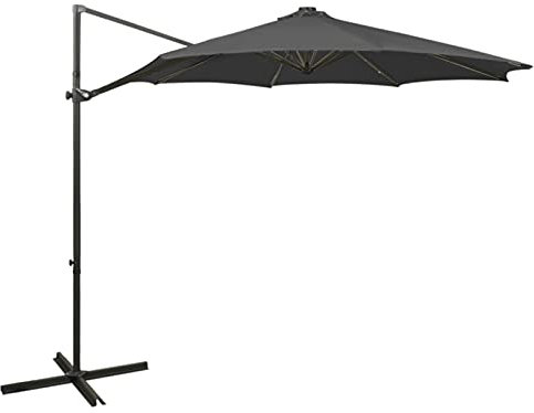 JUNZAI Ampelschirm mit Mast, Balkon Sonnenschirm, Sonnen Schirme, Marktschirm, Garten, Balkon Schirm, Balkonschirm, und LED-Leuchten Anthrazit 300 cm