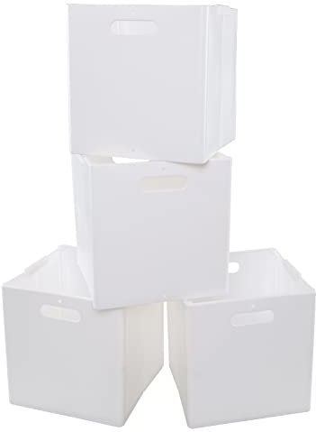 Ponpong 4 Packs Plastic Foldable Cube Storage Boxes, Collapsible Storage Cubes, White