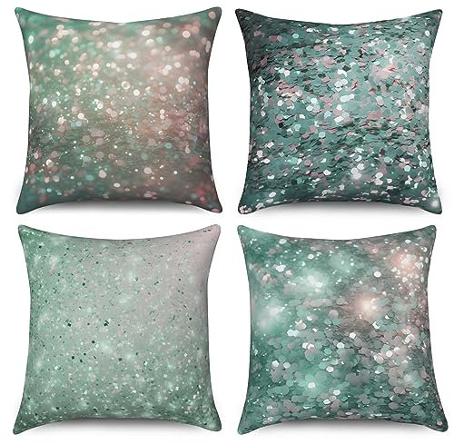 ASDCXZ Kissenbezug 40x40 cm 4er Set, Modern Glitzer Pailletten Sofa Dekokissen Kissenbezüge Kissenhülle Waschbar Polyester Flachs Textil Outdoor Kopfkissenbezug Kissen Bezug