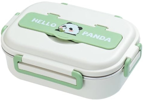 HTU Microwave Safe 2/4/5 Grids Portable Food Container with Cutlery Set Panda Stainless Steel Heat Preservation Bento Box for Children School Picnic