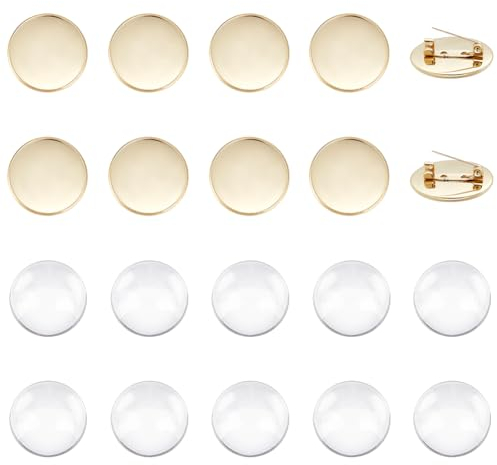 UNICRAFTALE 10 Sets 25mm Flache Runde Broschennadeln Mit Glascabochons 304 Edelstahl Brosche Lünetten Goldene DIY Brosche Für Abzeichen Anstecknadeln Namensschilder DIY Schmuckherstellung