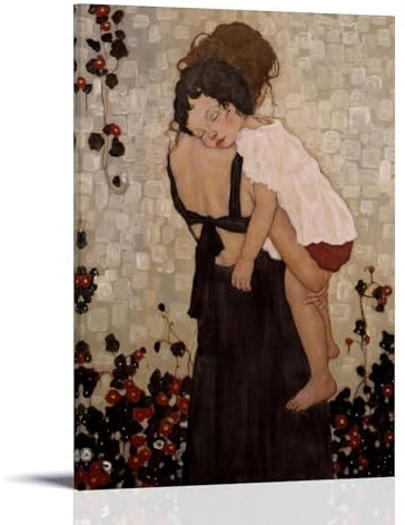 Gustav Klimt Poster für Malerarbeit (Eine Mutter hält ein Kind), Wandkunst, Leinwandbild, Wohnzimmer-Dekoration, 40 x 60 cm