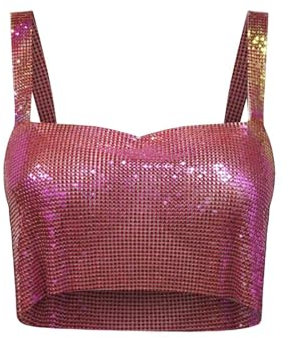 Top con paillette, da donna, nero, oro, sexy, con strass, senza maniche, per discoteca, feste, rave, con glitter, Colore: rosa., Taglia unica