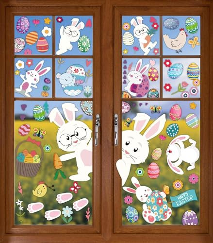 Autocollants de Fenêtre de Pâques, 9 Feuilles Stickers Paques Fenetre, Autocollants de Pâques, Fenêtre Stickers Paques Decoration, Autocollants Oeufs de Pâques, Autocollants Pâques Fenêtre (Couleur A)
