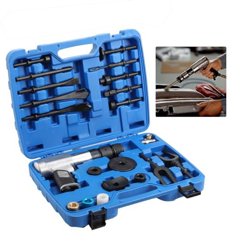 ECUTEE Vibro Druckluft Meißelhammer Satz Vibro-Druckluftmeißel 15tlg Air Hammer Kit Schlaghammer Ball Joint Dismantling Hammer mit Meissel, 2200r/min Mit Schnellwechselfutter Rückschlagdämpfung