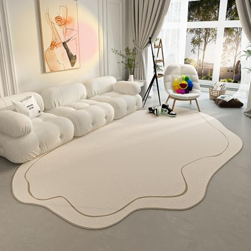 iyoimono Outdoor Teppich Unregelmäßige 140x200cm Beige Muster Teppiche Modern Designer für Wohnzimmer Teppich Dekorative Schlafzimmer Kurzer Plüsch Creme Geometrie Streifen Terrassen Haustierteppich