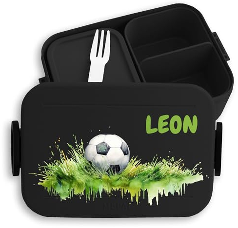 Bento Box Midi Lunchbox für Mepal Bentobox - Fußball Geschenke Junge Fussballgeschenk Kinder - 900 ml - Schwarz - einschulung brotdose brotbüchse jungen schule soccer fussball jausenbox die