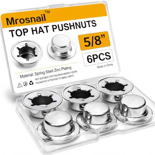 6PCS 5/8” Push Nuts Axle Cap, Push on Pushnut Spring Steel Permanent Washer Caps with Zinc Mech Finish for Hand Trucks, Rolling Bins, Lawn Wagons – Reliable Alternative to Cotter Pins