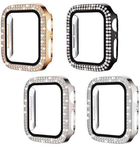 4 Stück Gehäuse für Apple Watch SE Schutzhülle für Watch Schutzhülle 41mm/40mm/45mm/42mm Smartwatch Case für Serie 4/5/6/SE Glitzer Diamanten Hülle für Iwatch 7/8/9/10 (45mm)