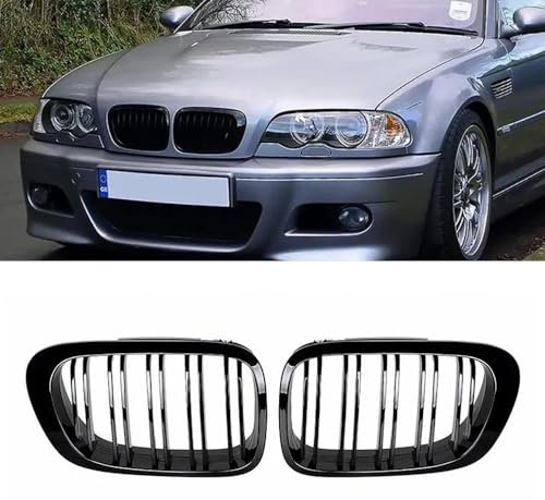 YIGRRO Nieren Schwarz Kühlergrill Passend E46 4 Door,Zubehör Sport Frontgrill,Glanz Schwarz Doppelsteg Sport Kühlergrill für 3er E46 4D 2002-2005 LCI(E46 2002-2005, Doppelsteg Glanz Schwarz)