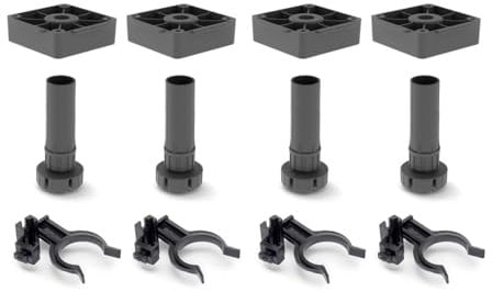 EMUCA - Patas para Mueble de Cocina con Base Cuadrada, Pies de plástico para Muebles Color Negro, Lote de 4 pies Regulables de Alto 150mm
