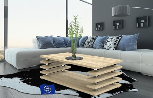 designimpex Carl Svensson Couchtisch DC-3 Sonoma Eiche 120x60cm mit Ablage modern stabil vielseitig Wohnzimmertisch Beistelltisch Sofatisch Zeitloses platzsparend robust Wohnzimmer ohne Rollen