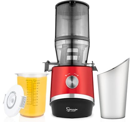 Sana 878 Self Feeding Batch Juicer | 3 Days of Cold Press Juicing Effortlessly | Most Convenient Juicer with Autopilot Configuration | Large Batch 2 Liter Capacity | Whole Fruits & Vegetables | Red
