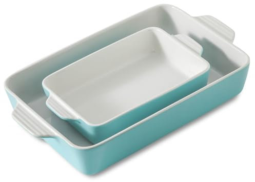 Howise Ceramic Baking Casserole Dish with Handles, Large 9x13 inch Pan and Middle Baking Pan - Porcelain Serving Bakeware Set (Light Blue)