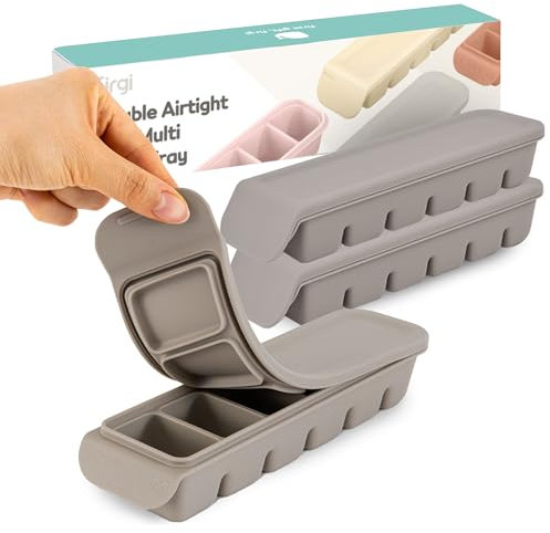 Firgi Silicone Freezer Trays with Lid, 2ea 1oz 6 Section-Leak Proof Silicone Freezer molds for Homemade Baby Food Breastmilk, Purees, Vegetables, Fruit, Baby Food Jars Ice Tray with Lid BPA Free Gray