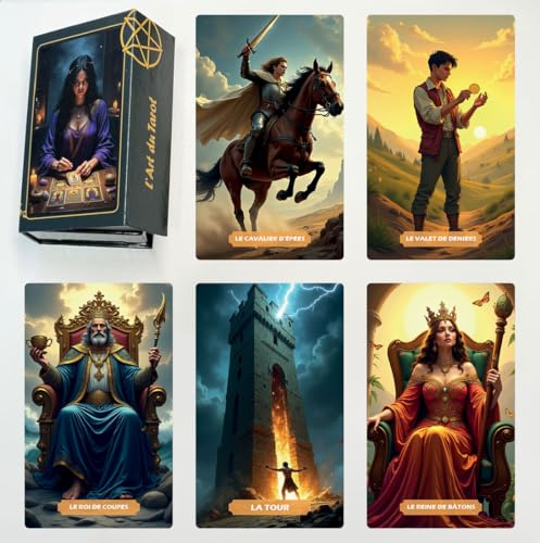 Jeu de Tarot Divinatoire, l'art du Tarot : Un Voyage Spirituel à Travers Les Cartes, Jeu de 78 Cartes