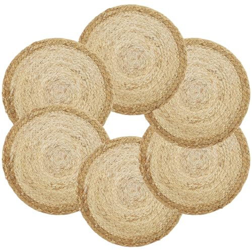 6pcs Platzset Rund Stroh 30CM Tischset Boho Abwaschbar Platzdeckchen für Küche Esstisch Wanddekoration im Freien