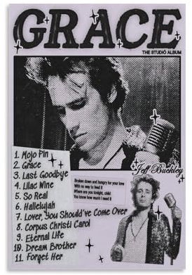 Jeff Poster Buckley Album Grace Poster, Leinwand, farbecht, Wandkunst, dekoratives Gemälde für Wohnzimmer, Schlafzimmer, Heimdekoration, 30 x 45 cm, ungerahmter Stil