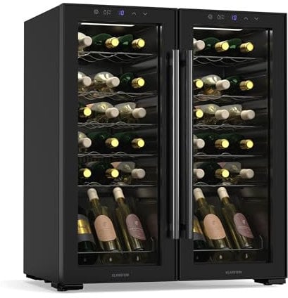Klarstein Shiraz - Frigorifero per Vino a 2 zone - 36 Bottiglie, a Libera Installazione, 5-18°C, Illuminazione LED, Controlli Touch, Design Elegante, Frigorifero per Vino