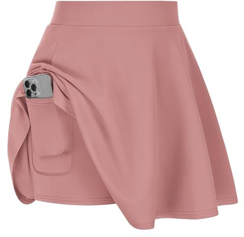 Hanna Nikole Grandes tailles - Jupe de sport pour femme - Taille haute - Avec short - Jupe de pom-pom girl plissée - Jupe de tennis - Jupe de course - Jupe de randonnée avec poches, Gris rose., 48