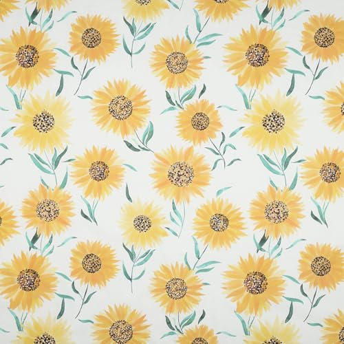 VmG-Store Baumwollstoff Meterware 140cm Breite Stoffe zum Nähen Nähstoff Kinderstoff für Kissen Babykleidung Kinderkleidung DIY (Sonnenblumen Weiß Bc037)