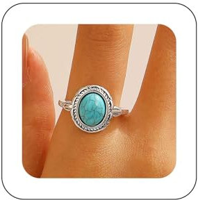 Cybche Punk Ethnischer Türkis Ring Silber Türkis Oval Ring Türkis Edelstein Ring Türkis Finger Ring Verstellbar Offener Ring Schmuck Für Frauen