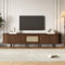 boorbin Ovaler TV-Ständer in Nussbaum dunkel, Rattan-Design - 180 cm MDF-Design, verstellbare Füße, 30 kg Belastbarkeit (Eiche, 180 * 40 * 40CM)