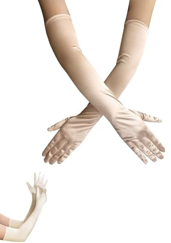 TPZORJX Women's Gloves,Satin Handschuhe Lang,Classic Opera,Party Gloves,1920s Style,Elastic, Adult Size,Abendhandschuhe für Hochzeiten,Maskeraden,Bankette,Karneval,Halloween(Champagner Farbe)