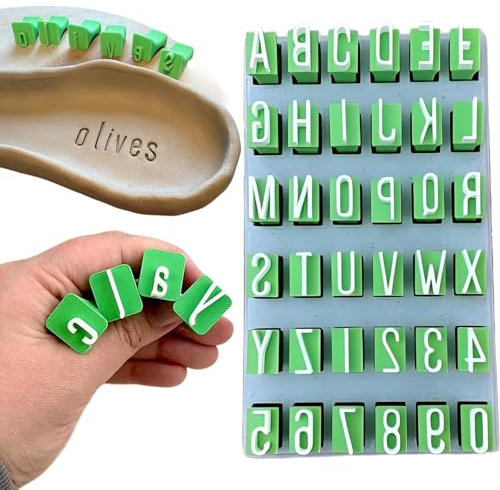 Flanliy Tonstempel Buchstaben, Ton Buchstabenstempel, Groß- und Kleinbuchstaben Stempel für Ton und Keramik, Töpferwerkzeug Stempel Buchstaben Set für DIY Töpferei (Großbuchstaben&Zahlen)