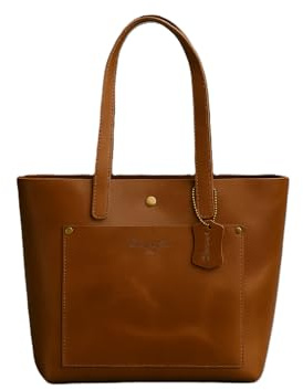Hudson & James Women Vintage Genuine Leather Tote Shoulder Bag Shopper Handbag Work CrossBody (Distressed Tan Crunch)