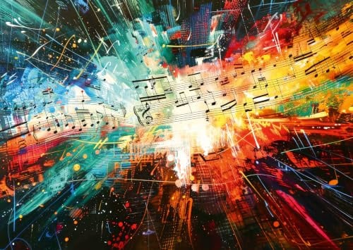 Puzzle 1000 Teile Superhit - Musik Illustration Farbenkunst | Kreative Musik-Illustration mit leuchtenden Linien und Farben - Puzzle-Qualität made in Germany - Ulmer Puzzleschmiede