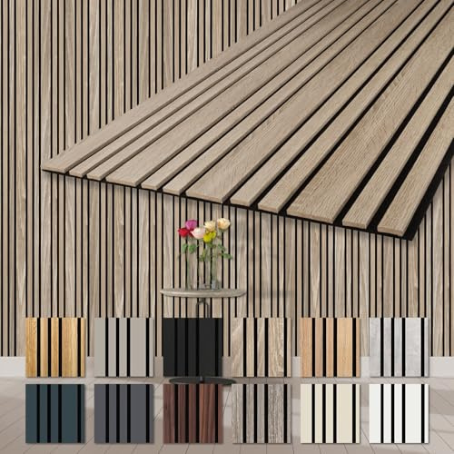 HEXIM Akustikpaneele 6 Stück 278x60cm Holz Mila - flexible Holzpaneele Platten Wandpaneele Wanddeko Kombipaneel Wandverkleidung Schalldämmung Akustikfilz braun (10.02m² Sonoma Oak)