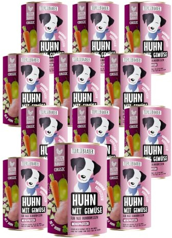 Hundefutter Nass 400g Huhn & Gemüse – Hunde Nassfutter 12x400g Wet Dog Food | Tierärztlich entwickeltes Nassfutter für Hunde mit 90% Fleischanteil – Dog Food leicht verdaulich von TIERLIEBHABER